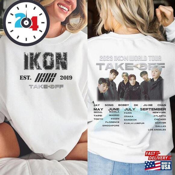 Ikon Kpop Shirt Take Off Tour V2 Retro Tee Music Unisex Fan T-Shirt 2 Sided - Picture 1 of 4